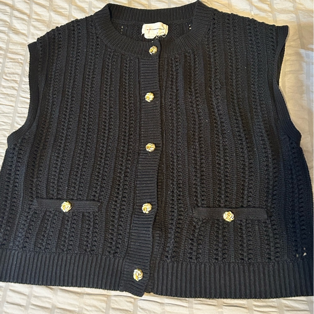 Anthropologie Black Sweater Vest with Gold Buttons